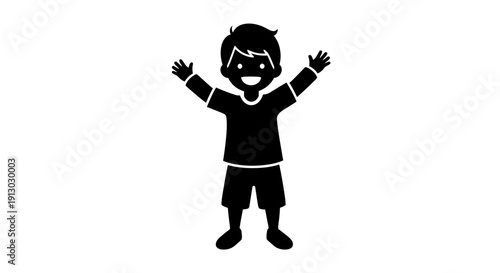 Happy Boy Silhouette with Arms Raised.