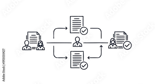 Business workflow and document approval process illustration.