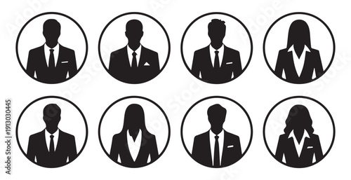 Professional business avatar set silhouette icons for profile identification corporate user symbols