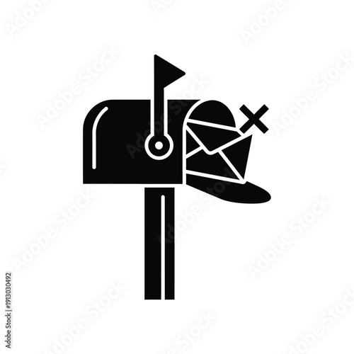 Vector illustration icon black mailbox icon with envelope and cross symbol