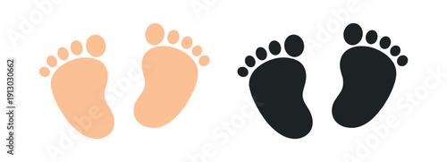 Baby footprint vector icon set, infant foot prints in flat silhouette style,  child steps symbol isolated on transparent background