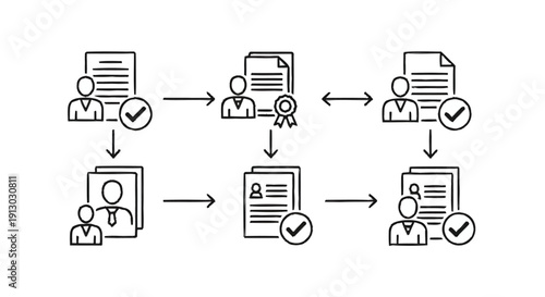 Business Process Flowchart with Document and Approval Icons.