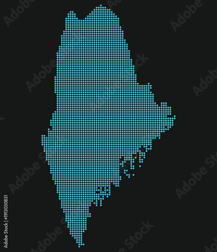 Maine Light Blue Point Grid Map on Black for Navy Shipyard Defense and Maritime Tech. Maine state dotted map.