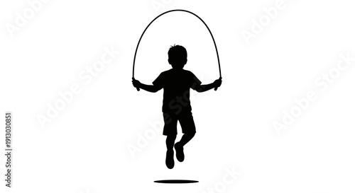 Silhouette of a Boy Jumping Rope.