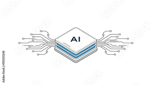 Artificial intelligence processor and high tech computing concept with ai microchip and digital circuit connections for smart technology.