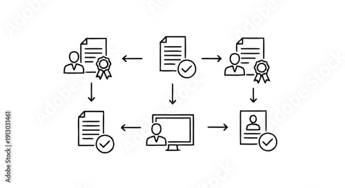 Digital Workflow Process with Documents and Computer.