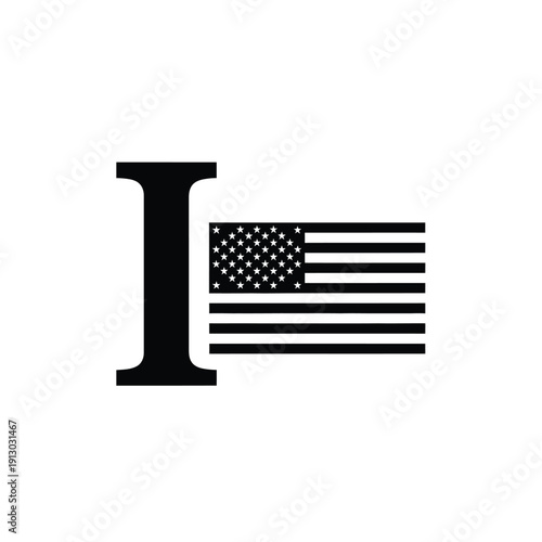 Vector illustration icon large letter i with american flag icon beside it