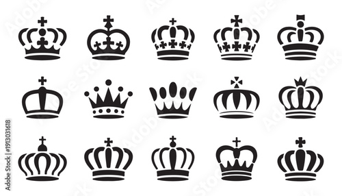 Elegant royal crown silhouette collection for premium identity and luxury fashion branding elements
