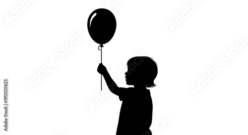 Silhouette of a Child Holding Balloon.