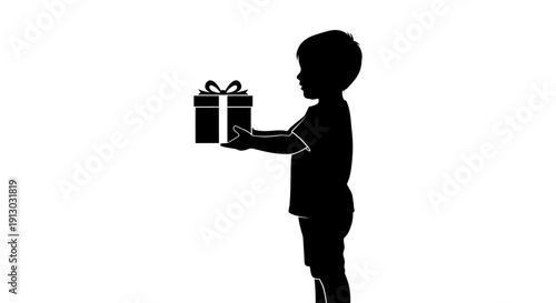 Silhouette of a Child Holding Gift.