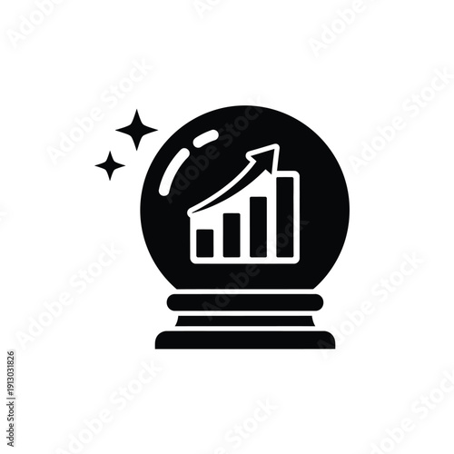 Vector illustration icon black crystal ball with graph icon on, symbolizing business growth and financial success prediction