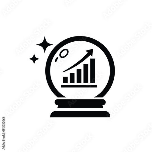 Vector illustration icon crystal ball with graph and arrow showing upward trend