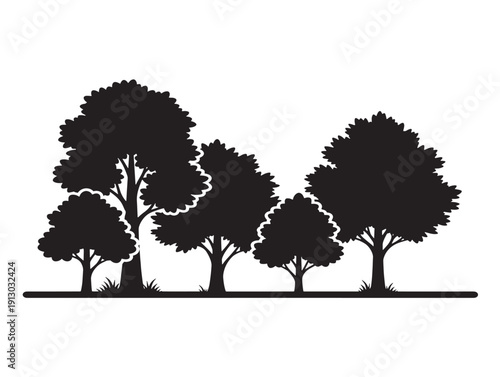 Calm park trees with peaceful recreational tree silhouette shapes