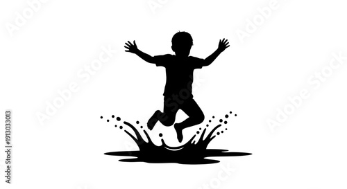 Silhouette of a Happy Boy Playing.