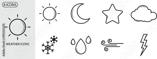 Flat Line Icons, Weather Icons, weather icons, simple weather icons, modern weather icons, Vector Illustration