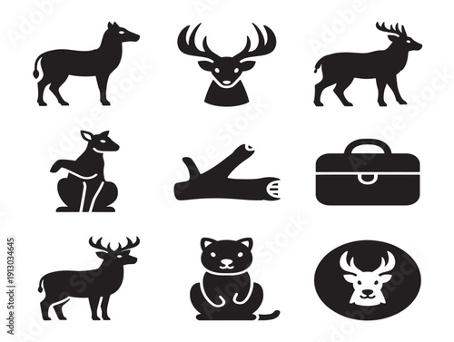 Flat woodland pack silhouette with charming and simple forest tree designs