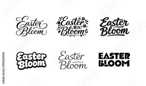 Easter bloom mood. Set lettering. harmonious lettering variations of the same emblematic concept, each with different artistic interpretation