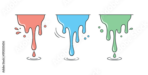   Fluid paint drops. Smooth paint blobs gently dripping and stretching downward, suggesting gravity and flow. Quiet, expressive mood with