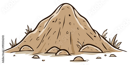 Cartoon Anthill Illustration with Grass and Soil Deposits on the Ground