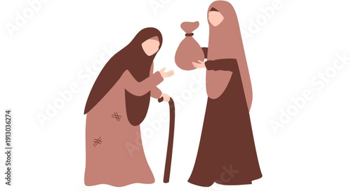 Elderly woman receiving charitable aid from another woman