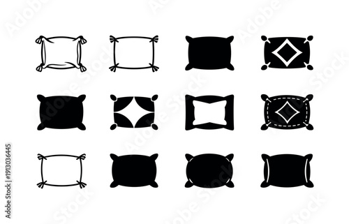   Decorative pillows. Icon set. Set Logo of Decorative pillows: throw pillow with tassels. harmonious logo variations of the same emblematic