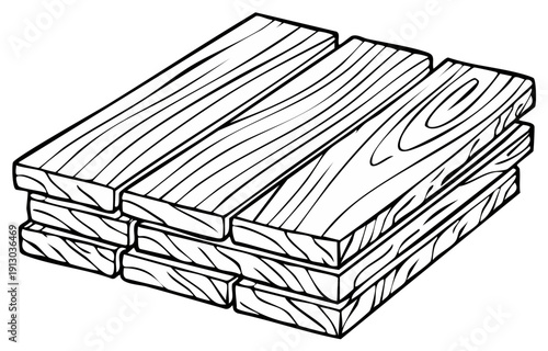 Stack of rough wooden planks with visible grain lines illustration
