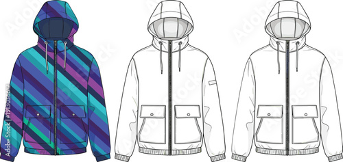 Hooded sweatshirts with zippers and pockets colorful striped