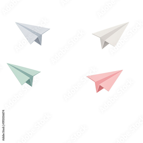 Free Download Four Glowing Paper Airplanes, Abstract Communication and Travel Symbol Icons, isolated on transparent background, clipart or icon - GFXLoad