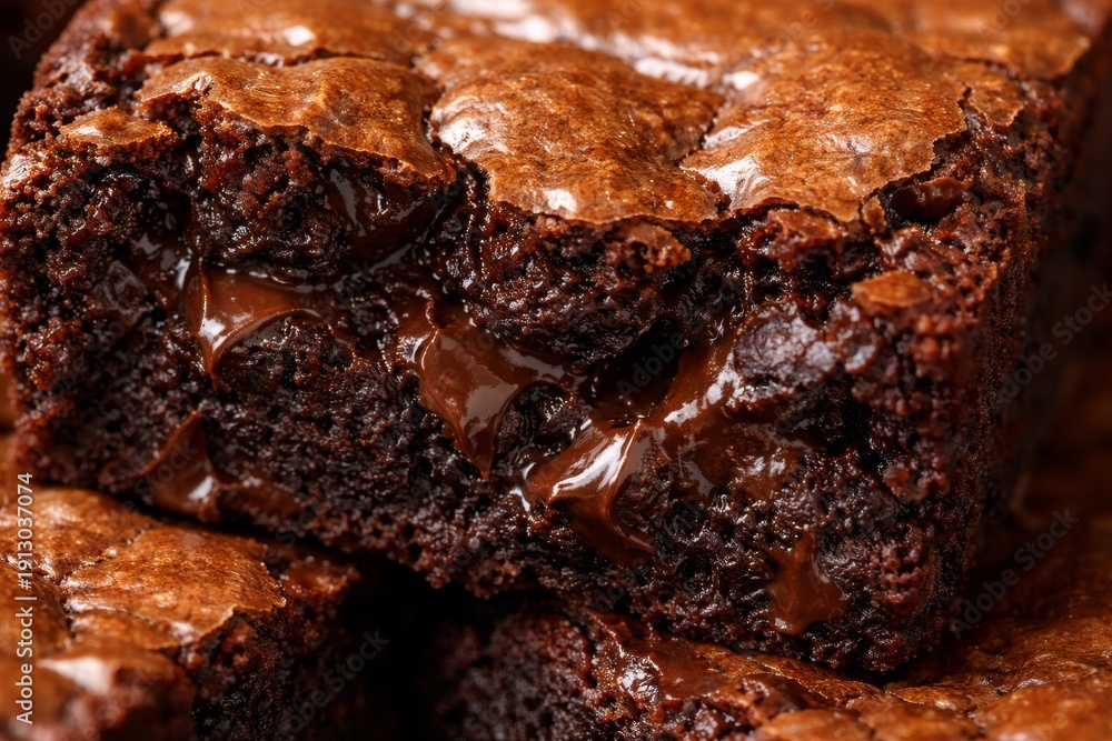 Fototapeta premium Decadent fudgy chocolate brownies with melted chocolate chunks