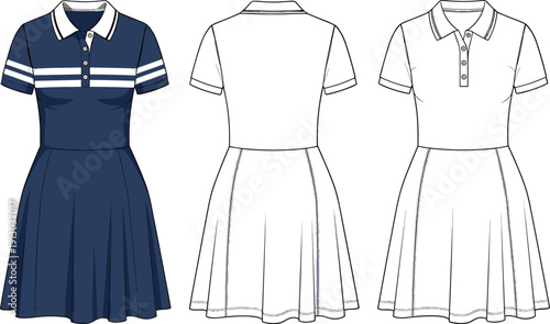 Navy blue and white polo dress with white stripes navy blue dress short sleeves collar
