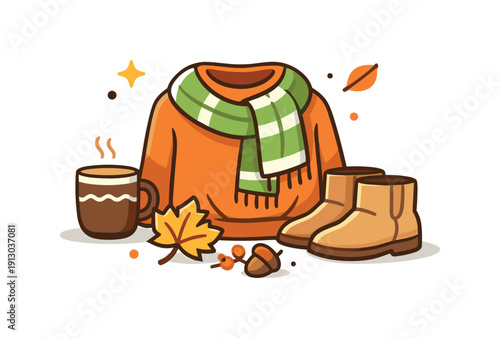 Seasonal fashion transition to fall a relaxed outfit moment with light layers like a sweater and scarf coming together, expressing comfort,