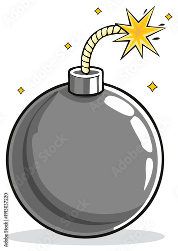 Classic Round Bomb With Sparking Fuse Exploding Danger Concept Illustration