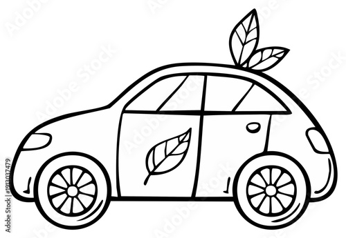 Eco Friendly Car Line Art with Leaves Environmentally Conscious Transportation