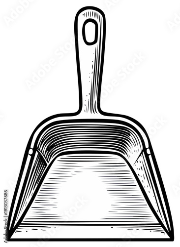 Illustration of a classic dustpan with a hanging hole in its handle