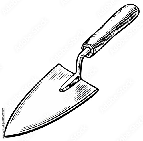 Classic garden trowel hand tool drawing for planting and horticulture tasks
