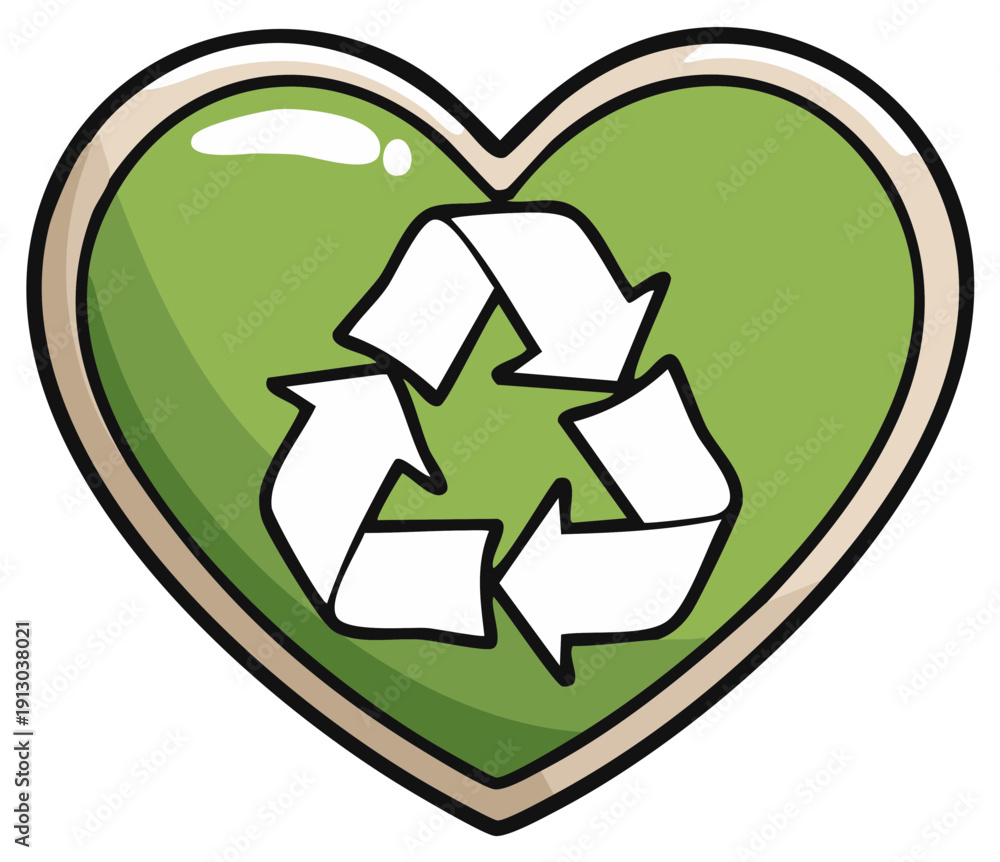 Fototapeta premium Green heart-shaped recycle symbol, sustainability and environment concept