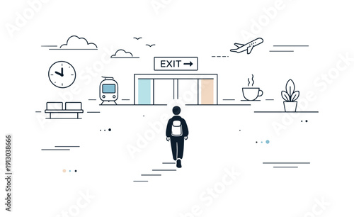   Leaving places moments. A wide scene shows a s