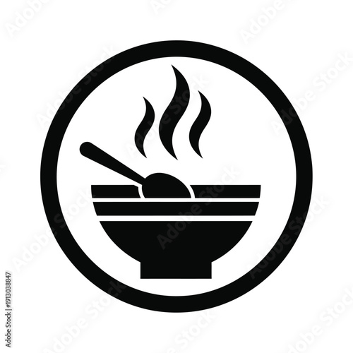 Vector illustration icon black icon of a steaming bowl of ramen noodle soup