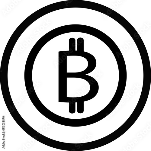 Bitcoin logo in double circle, cryptocurrency symbol, black and white
