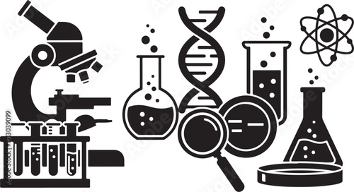 Science and Laboratory Equipment Icon Set in Black Color