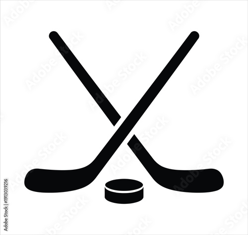 Minimal Hockey Sticks And Puck Symbol
