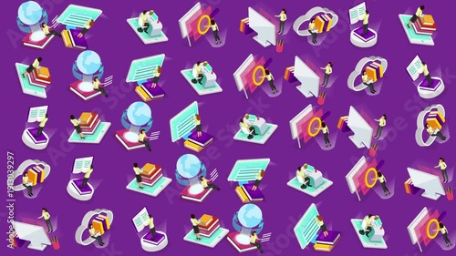 Learning concepts with books, computers, and magnifying glasses. Perfect for educational, elearning, and schoolrelated design projects.