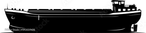 barge silhouette line art vector illustration with a white background
