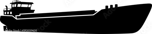 barge silhouette line art vector illustration with a white background
