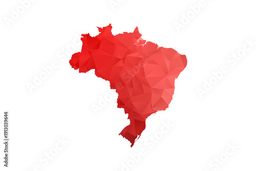 Brazil Map - Polygon Style Vector Illustration in Red Gradient, Low Poly Geometric Design, Isolated on White Background, Perfect for Infographics, Reports, and Educational Materials.