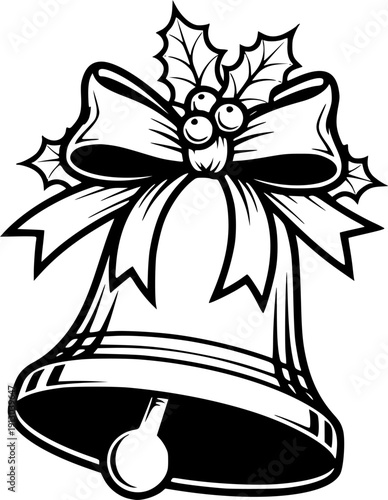 christmas bell silhouette line art vector illustration with a white background
