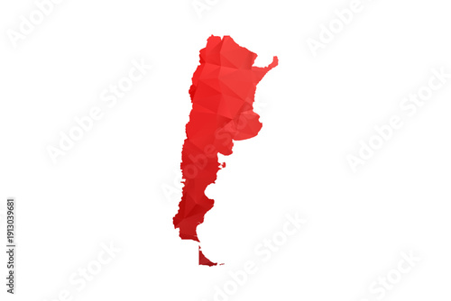 Argentina Map - Polygon Style Vector Illustration in Red Gradient, Low Poly Geometric Design, Isolated on White Background, Perfect for Infographics, Reports, and Educational Materials.
