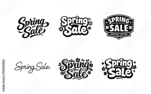 Spring Sale Lettering Styles. Spring sale. Set lettering. harmonious lettering variations of the same emblematic concept, each with different