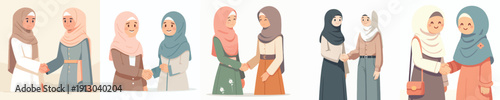 vector half body of two Muslim woman shaking hands