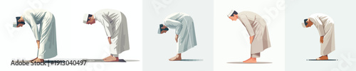 vector of a Muslim man praying with a bowing gesture